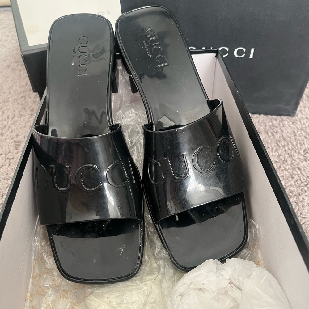 Gucci Glossy Black Slide Sandals